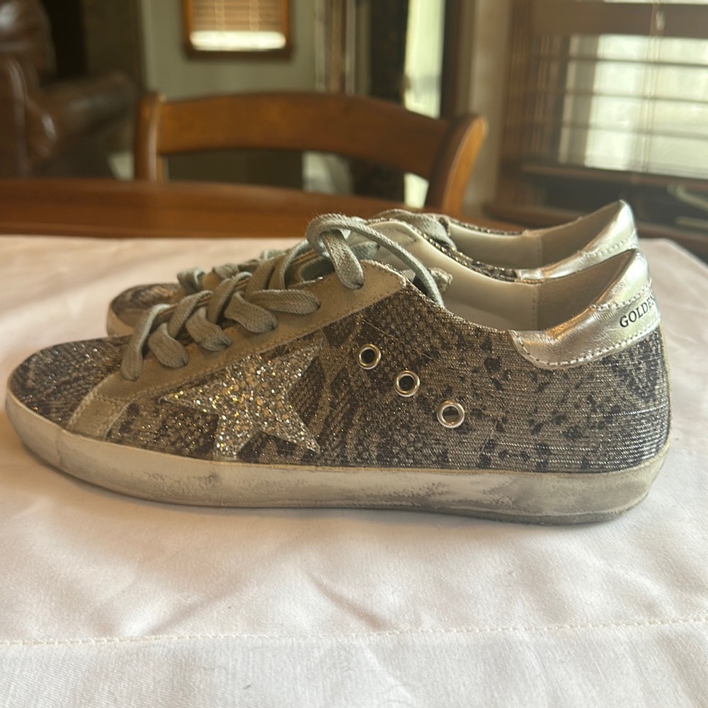 Golden Goose Superstar, Private Edition sparkle snake print, size 38 or US 8
